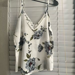 Flower white v neck tank
